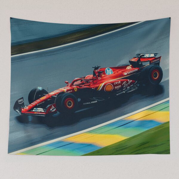 Item preview, Charles Leclerc racing in the rain during the 2024 Brazilian Grand Prix at Interlagos abstract designed and sold by Rodissimus1984.