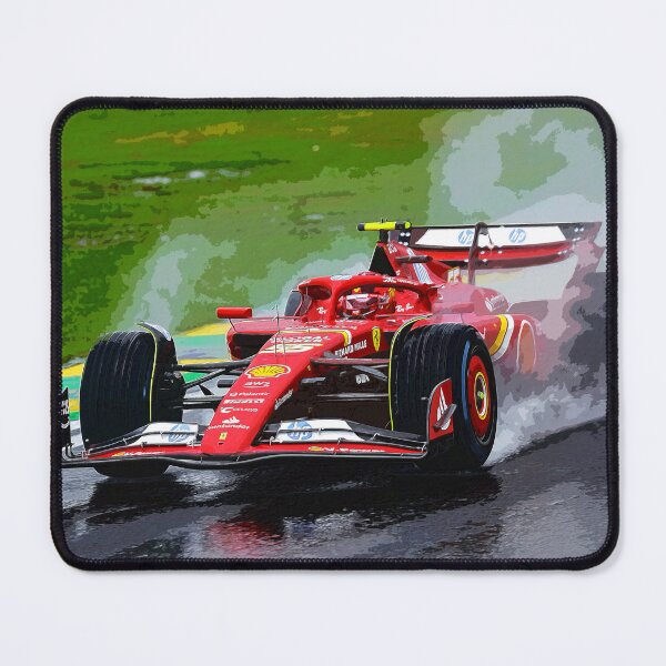 Item preview, Carlos Sainz racing in the rain during the 2024 Brazilian Grand Prix at Interlagos watercolor designed and sold by Rodissimus1984.