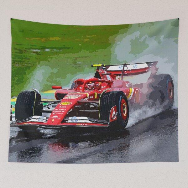Item preview, Carlos Sainz racing in the rain during the 2024 Brazilian Grand Prix at Interlagos watercolor designed and sold by Rodissimus1984.