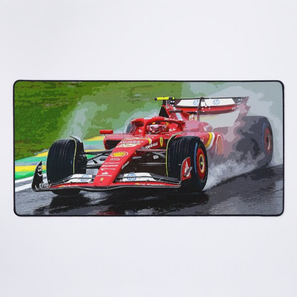 Item preview, Carlos Sainz racing in the rain during the 2024 Brazilian Grand Prix at Interlagos watercolor designed and sold by Rodissimus1984.