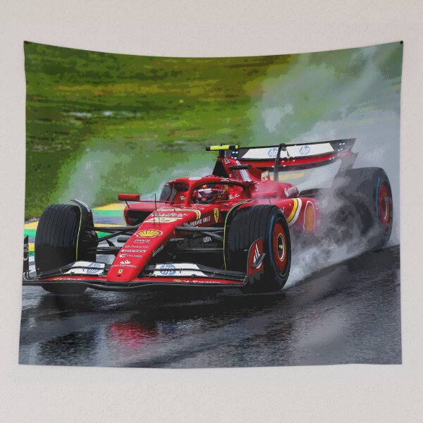 Item preview, Carlos Sainz racing in the rain during the 2024 Brazilian Grand Prix at Interlagos abstract designed and sold by Rodissimus1984.