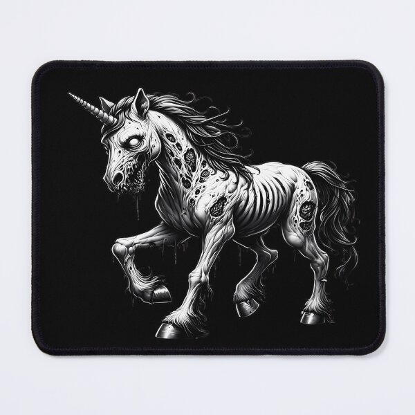 Item preview, undead black and white zombie unicorn creepy zombiecorn horse designed and sold by dimaxstore.