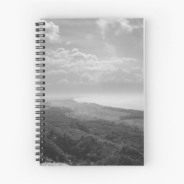 Item preview, A sweeping black and white landscape captures a serene coastline meeting lush forests under a sky filled with dramatic clouds designed and sold by EyezWatchin.