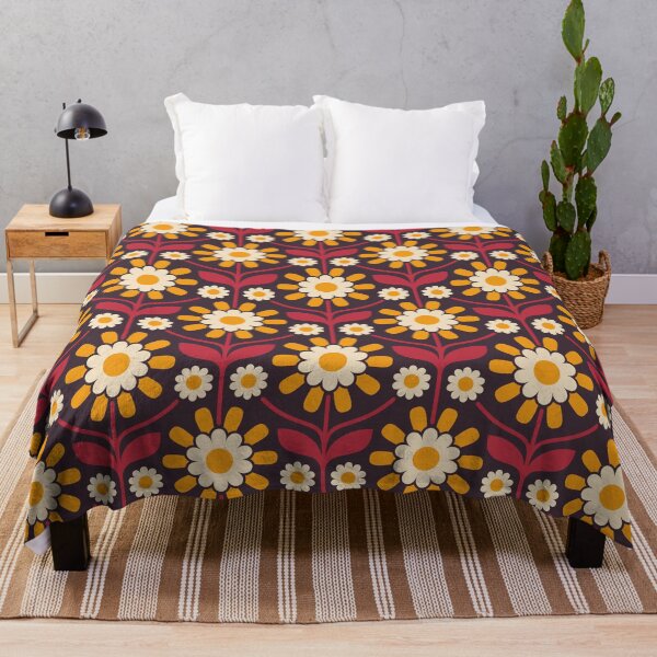 Item preview, KF 0321 B - Vintage Retro 70s Daisies Floral Pattern in Red Yellow Brown designed and sold by KhakiFinch.