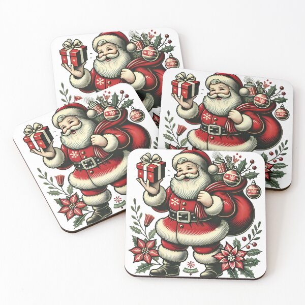 Item preview, Jolly Santa Claus with Gift and Poinsettia Decorations designed and sold by lubushop1.