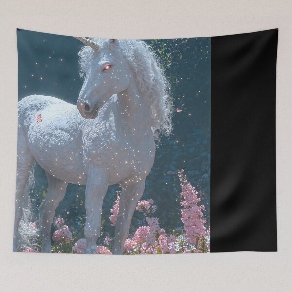 Item preview, Majestic Unicorn in Enchanted Floral Meadow with Pink Roses and Butterflies designed and sold by regnumsaturni.