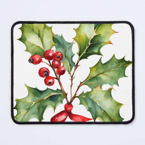 Item preview, Holly Watercolor Minimalist Florals Pattern Green Red ,Christmas Romantic Elegant Pattern designed and sold by KolorellaS.