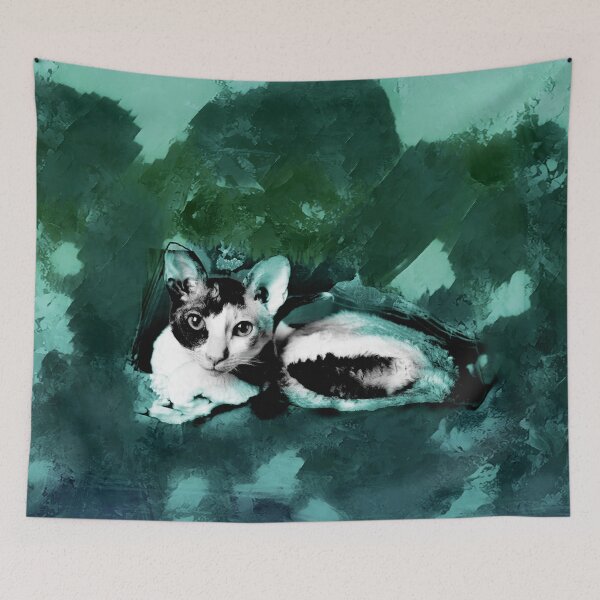 Item preview, TURQUOISE, DARK TEAL,GREEN AND BLUE CORNISH-REX IN LEAVES AND GRASS designed and sold by Most1234.