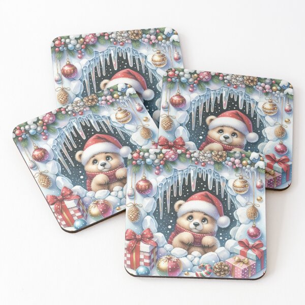 Item preview, Teddy bear in Santa's hat. Presents and baubles and icicles. designed and sold by MagelliShop.