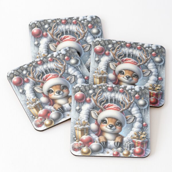 Item preview, Deer, reindeer in Santa's hat. Gifts and baubles and icicles. designed and sold by MagelliShop.