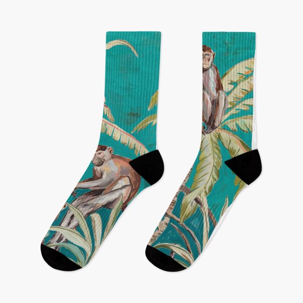 Item preview, A hand-painted botanical illustration of monkeys and palm trees in a tropical vibe. designed and sold by bosilvercat.