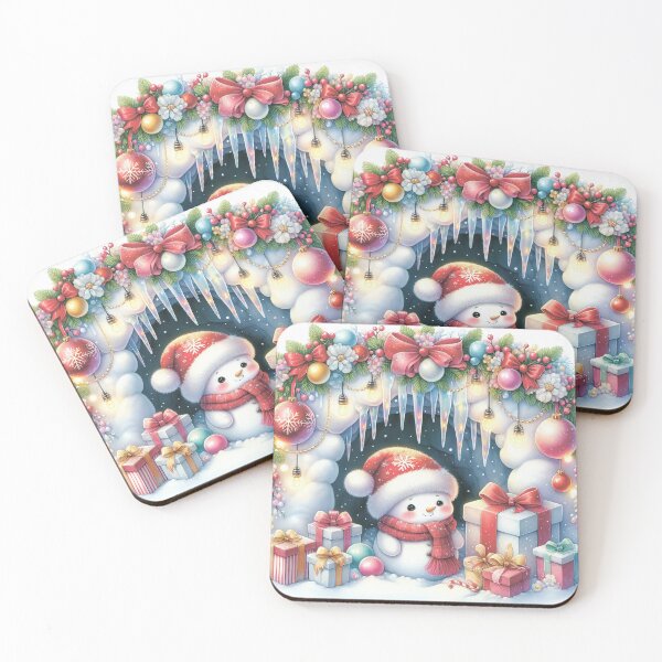 Item preview, Snowman in Santa's hat. Gifts and baubles and icicles. designed and sold by MagelliShop.