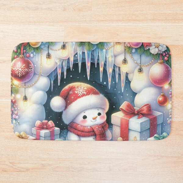 Item preview, Snowman in Santa's hat. Gifts and baubles and icicles. designed and sold by MagelliShop.