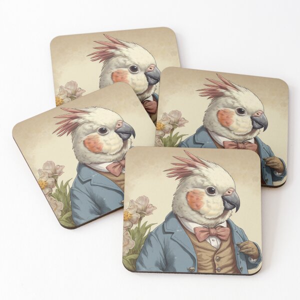 Item preview, Beatrix Potter Style cute Cockatiel Wilberforce Longshanks at his home vintage illustration art designed and sold by Vintage Designs +.