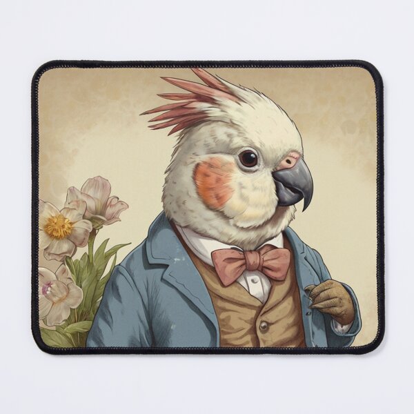 Item preview, Beatrix Potter Style cute Cockatiel Wilberforce Longshanks at his home vintage illustration art designed and sold by Vintage Designs +.
