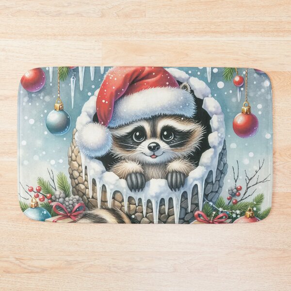 Item preview, Raccoon in Santa's hat. Presents and baubles and icicles. designed and sold by MagelliShop.