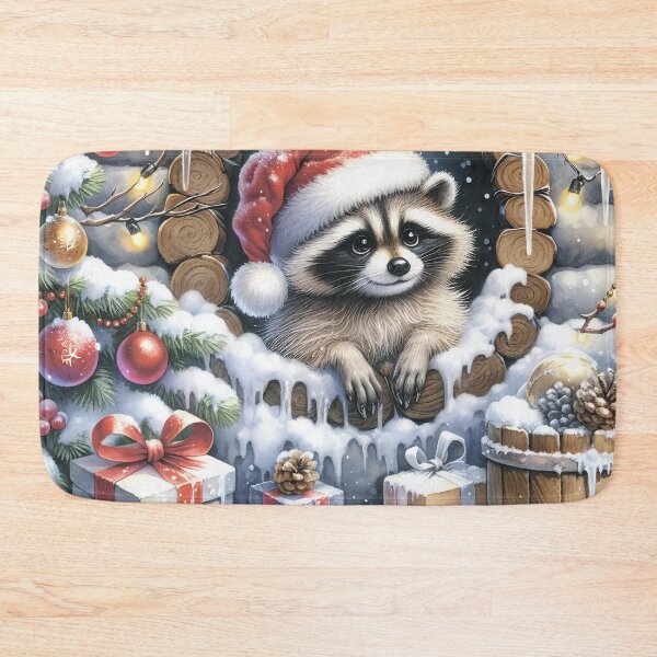 Item preview, Raccoon in Santa's hat. Presents and baubles and icicles. designed and sold by MagelliShop.