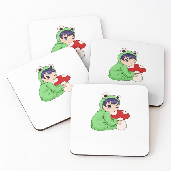 Item preview, Cute frog anime boy with a mushroom plushie  designed and sold by Cosm0s-Corner.