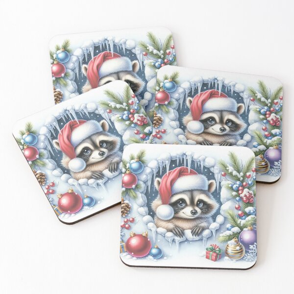 Item preview, Raccoon in Santa's hat. Presents and baubles and icicles. designed and sold by MagelliShop.