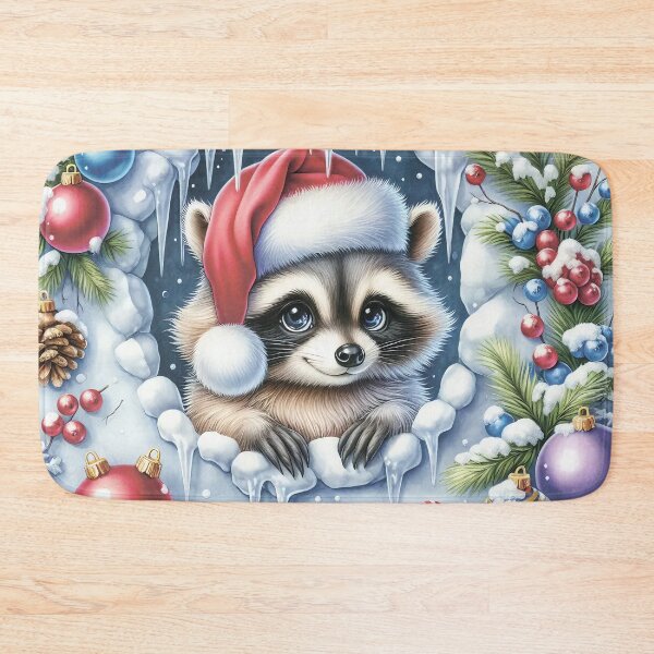 Item preview, Raccoon in Santa's hat. Presents and baubles and icicles. designed and sold by MagelliShop.