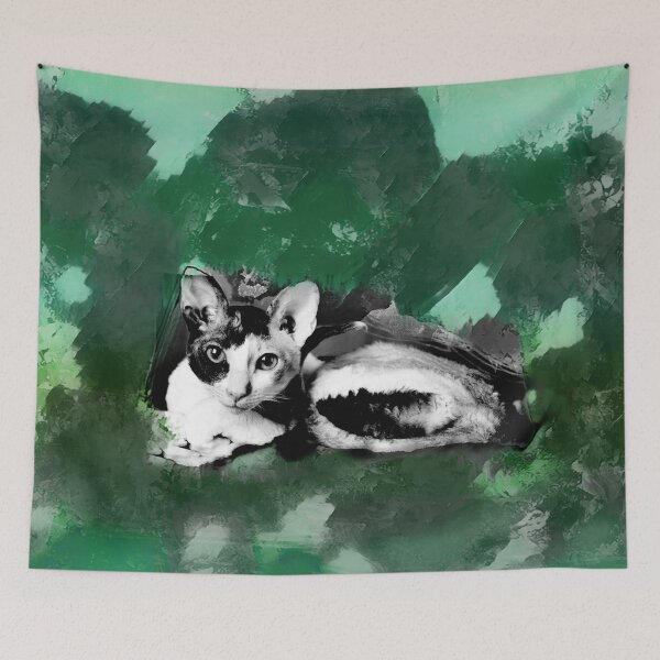 Item preview, SEAFOAM GREEN, AQUA GREEN,TURQUOISE AND DARK GREEN CORNISH-REX IN LEAVES AND GRASS designed and sold by Most1234.