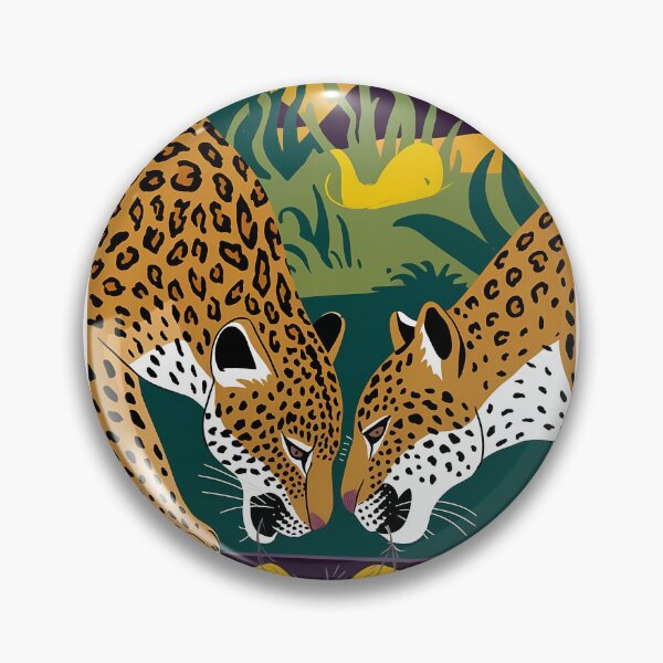 Item preview, Leopards Eating in Nature Sticker - Vibrant Wildlife Illustration with Lush Landscape designed and sold by zax454.
