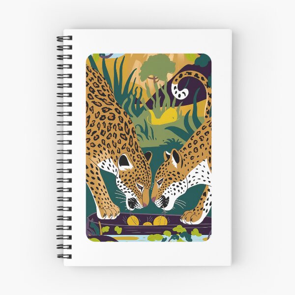 Item preview, Leopards Eating in Nature Sticker - Vibrant Wildlife Illustration with Lush Landscape designed and sold by zax454.