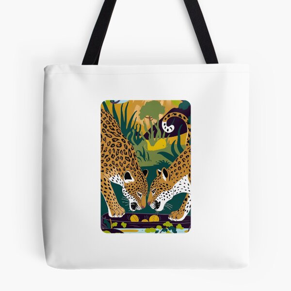 Item preview, Leopards Eating in Nature Sticker - Vibrant Wildlife Illustration with Lush Landscape designed and sold by zax454.