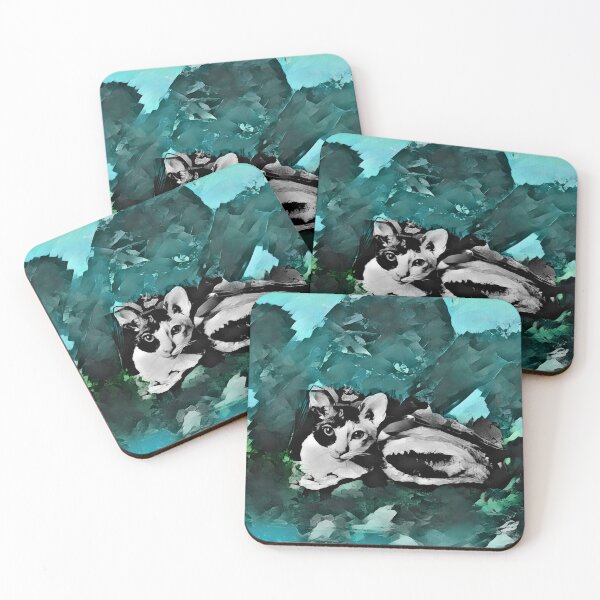 Item preview, TEAL,TURQUOISE,GREEN, BLUE AND GREY CORNISH-REX IN LEAVES AND GRASS designed and sold by Most1234.