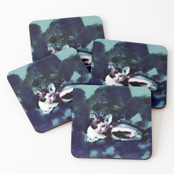 Item preview, DEEP COBALT BLUE, DARK PURPLE,TURQUOISE AND BLUE CORNISH-REX IN LEAVES AND GRASS designed and sold by Most1234.