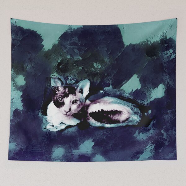 Item preview, DEEP COBALT BLUE, DARK PURPLE,TURQUOISE AND BLUE CORNISH-REX IN LEAVES AND GRASS designed and sold by Most1234.