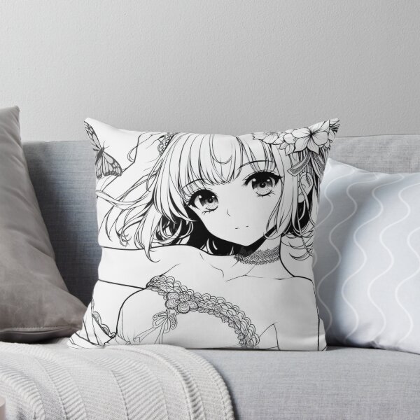 Item preview, Anime girl, black and white, japan, Tokyo, manga, butterflies, flowers designed and sold by Sugar Wisdom .