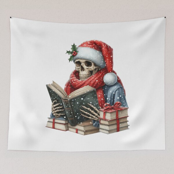 Item preview, Skeleton reading a book on Christmas Eve winters  designed and sold by cocomelon168.