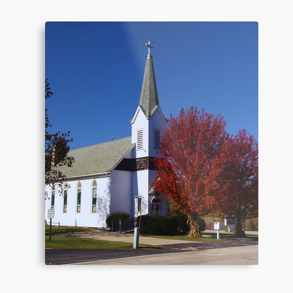 Item preview, White Church and Autumn Tree Against a Blue Sky designed and sold by CountyKent.