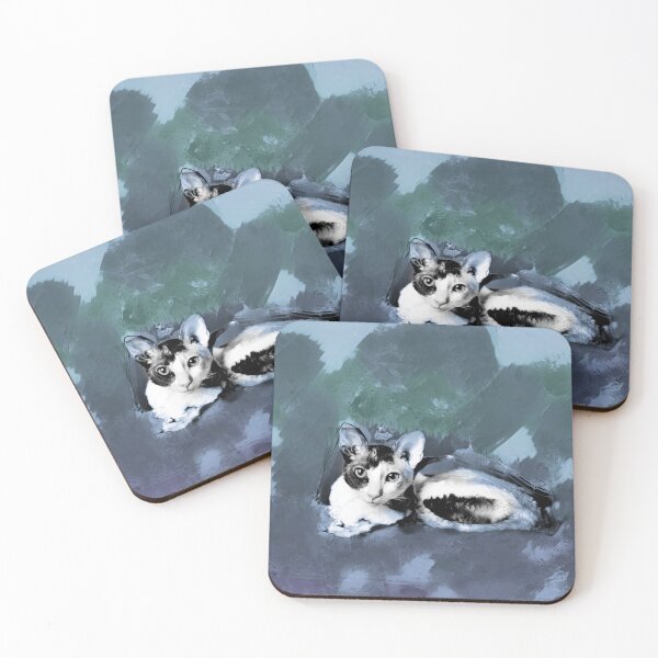 Item preview, PASTEL PURPLE, LAVENDER PURPLE, PALE BLUE, DUSTY VIOLET, DUSTY TEAL AND GREEN CORNISH-REX IN LEAVES AND GRASS designed and sold by Most1234.