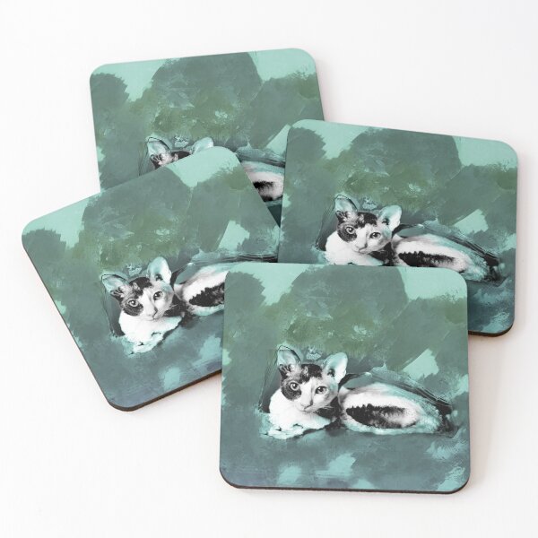 Item preview, AQUA BLUE, AQUA GREEN, DUSTY TEAL AND OLIVE GREEN CORNISH-REX IN LEAVES AND GRASS designed and sold by Most1234.