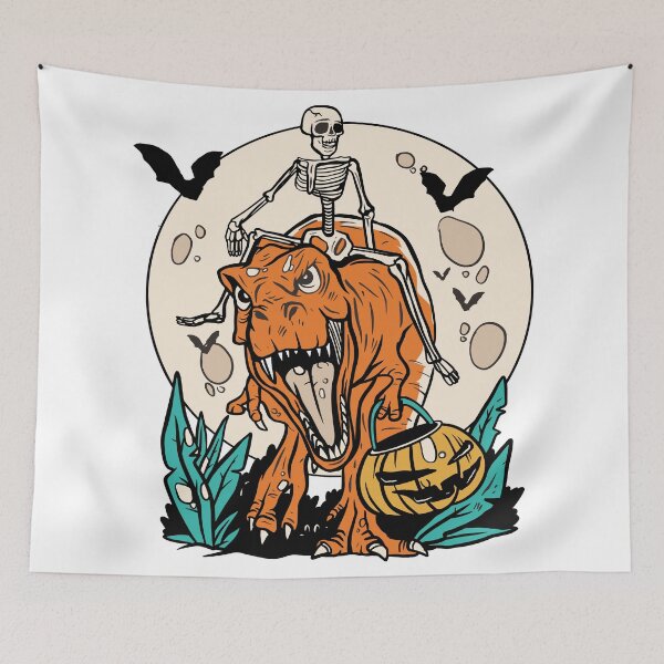 Item preview, Skeleton Riding T-Rex Halloween Moon | Spooky Dinosaur Fun Design designed and sold by DrawHandArt.