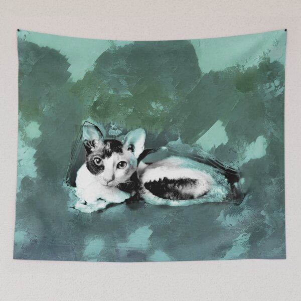 Item preview, AQUA BLUE, AQUA GREEN, DUSTY TEAL AND OLIVE GREEN CORNISH-REX IN LEAVES AND GRASS designed and sold by Most1234.