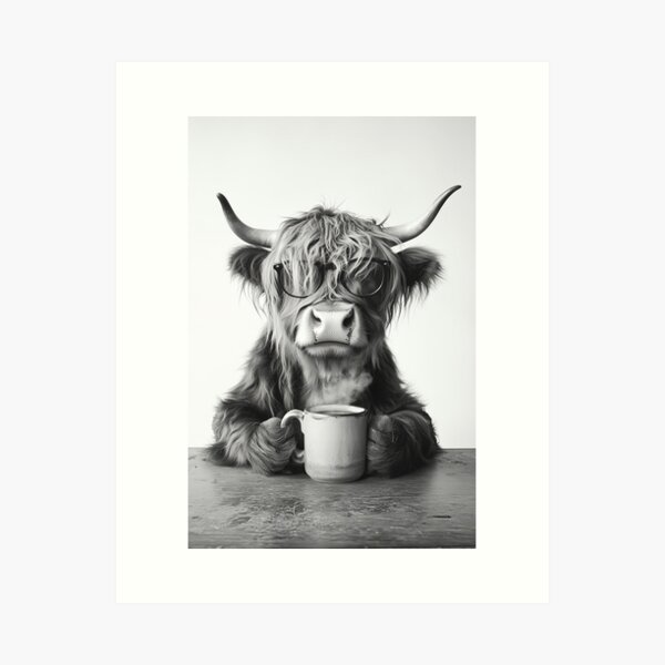 Item preview, Highland Cow Drinking Coffee, Funny Coffee Lover Photo designed and sold by CheekyAnimalz.