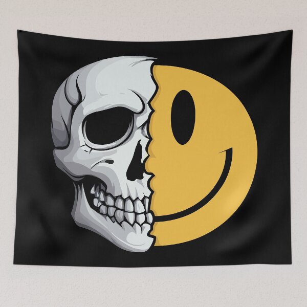 Item preview, Skeleton Half Skull Half Smile Face design designed and sold by DrawHandArt.