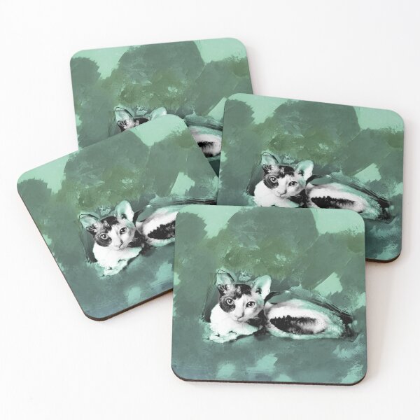 Item preview, MINT GREEN, OLIVE GREEN AND DUSTY TEAL CORNISH-REX IN LEAVES AND GRASS designed and sold by Most1234.