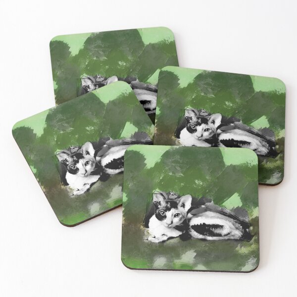 Item preview, DUSTY GREEN, DARK GREEN, DARK GREY, BROWN AND DUSTY ORANGE CORNISH-REX IN LEAVES AND GRASS designed and sold by Most1234.