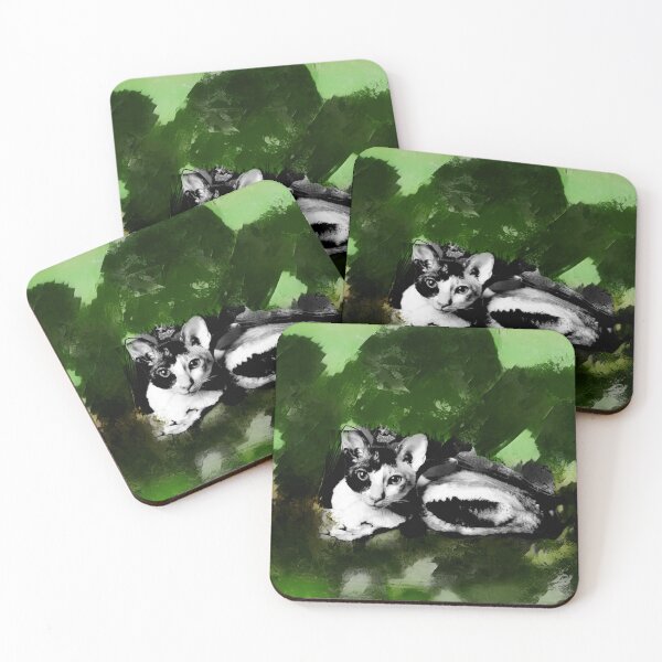 Item preview, DARK OLIVE GREEN, JUNIPER GREEN, SEAWEED GREEN, GREY AND DUSTY ORANGE CORNISH-REX IN LEAVES AND GRASS designed and sold by Most1234.