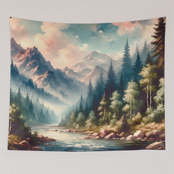 Item preview, Mountain Forest Landscape with a river, outdoor designed and sold by Magic-wall-art.