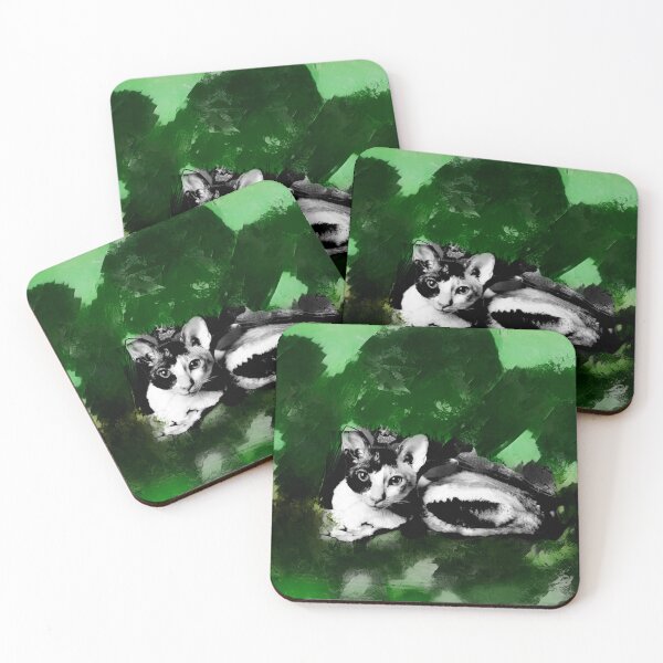 Item preview, SHAMROCK GREEN, MINT GREEN, DARK GREEN, GREY AND BROWN CORNISH-REX IN LEAVES AND GRASS designed and sold by Most1234.