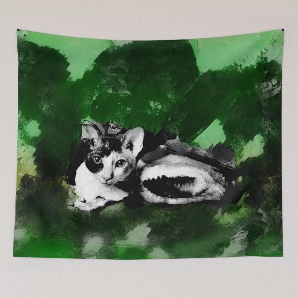 Item preview, SHAMROCK GREEN, MINT GREEN, DARK GREEN, GREY AND BROWN CORNISH-REX IN LEAVES AND GRASS designed and sold by Most1234.