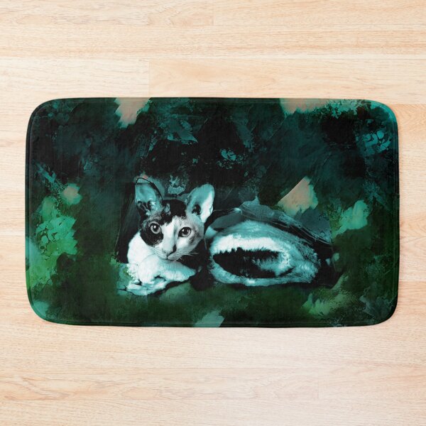 Item preview, DARK TEAL, DARK GREEN, SAGE GREEN, WATER BLUE, PALE BLUE AND LIGHT ROSE PINK CORNISH-REX IN LEAVES AND GRASS designed and sold by Most1234.