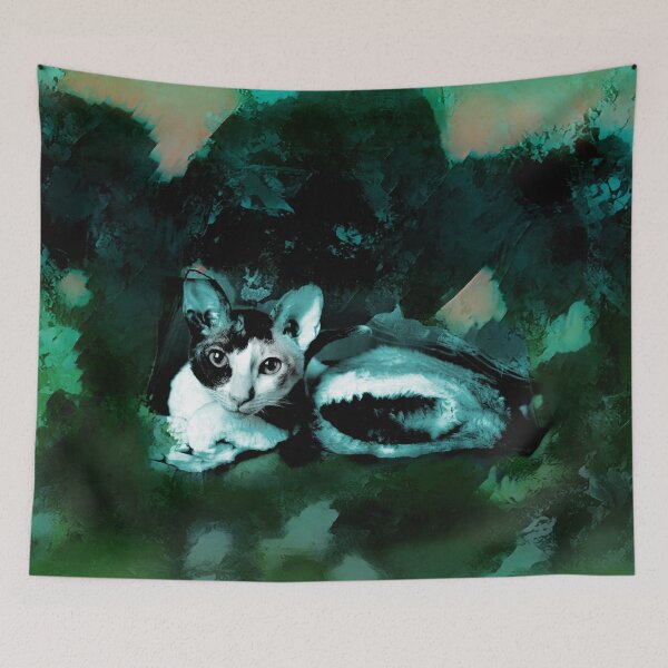 Item preview, DARK TEAL, DARK GREEN, SAGE GREEN, WATER BLUE, PALE BLUE AND LIGHT ROSE PINK CORNISH-REX IN LEAVES AND GRASS designed and sold by Most1234.