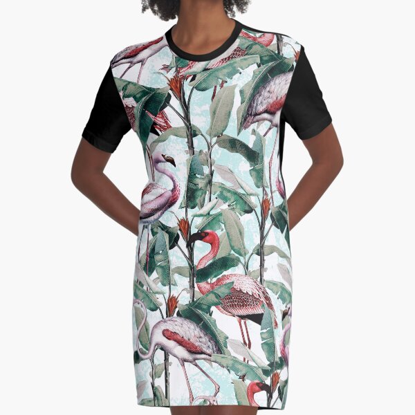 Floral and Flamingo VIII Graphic T-Shirt Dress