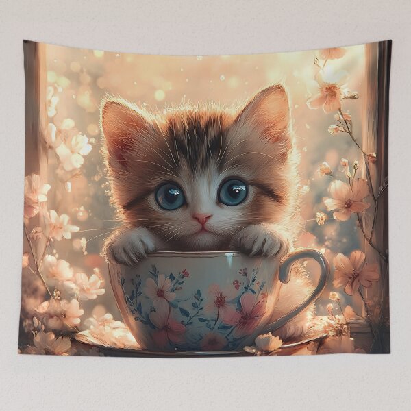 Item preview, Sunlit Kitten in a Cup designed and sold by AI-Only Creations.